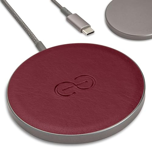Dreem Empower Magnetic Wireless Charger Pad – Compatible with MagSafe for iPhone 17/16/15/14/13/12 & Qi-Certified Devices – Premium Vegan Leather [Burgundy]