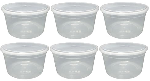 Pack of 6 X 4000ML Round Food Containers High Grade Plastic with Lid 4L Litre Large Food Storage Boxes Food Meal Prep Takeaway Food Containers For Fruit Salad, Cake Microwave and Freezer Safe