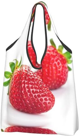 Jmorco Erdbeere Große Wiederverwendbare Faltbare Damen Einkaufstasche Eco Tote Handtasche Fold Away Shopper Tasche, erdbeere, Einheitsgröße