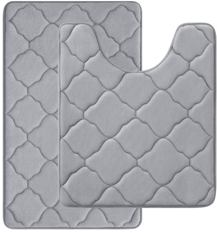 Homaxy Memory Foam Badezimmerteppich Set 2 teilig WC Vorleger mit Ausschnitt Set Saugfähige rutschfeste Badematte Waschbar Badteppich, Grau