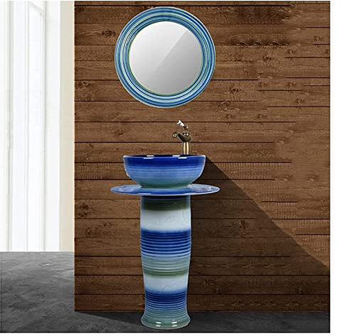 Waschtisch mit Waschbecken, Badezimmer-Waschbecken mit komplettem Sockel, Sockel-Waschbecken aus Keramik, Retro-Industriestil-Dekor mit Sockel, hartes und leicht zu reinigendes, BO