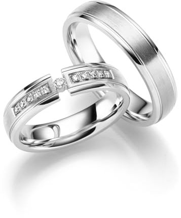 JC Trauringe aus 925 Sterling Silber Paar-Preis Ehe-Ringe mit kostenfreier Gravur I Partnerringe Verlobungsringe 5 mm breit inkl. Etui-Box I Herren-Ring ohne & Damen-Ring mit Zirkonia-Steinen IT26-S