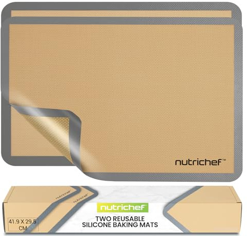Nutrichef Tapete de Silicona para Hornear, Antiadherentes, Resistentes al Horno Hasta 249°C, Aptas para Congelador y Lavavajillas, Set de 2