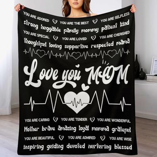 PISANROU US92315 weiche Flanell-Fleecedecke, Geschenk für Mutter, Geburtstag, Tochter, Sohn an meine Mutter, Brief, Überwurf, Decke für liebe Mutter, Muttertag, Valentinstag, 101,6 x 127,7 cm, Schwarz