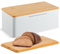 Hossejoy Metal Bread Box with Bamboo Cutting Board Lid, Bread Storage Container for Kitchen Countertop, Modern Bread Bin Holder Breadbox, Kitchen Decor Organizer (White)