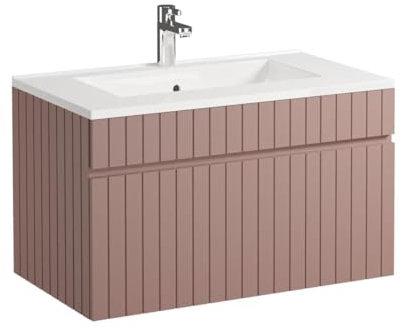 Vente-unique-Waschbeckenunterschrank hängend mit Einbauwaschbecken - Streifen-Optik - Rosa - 80 cm - SATARA
