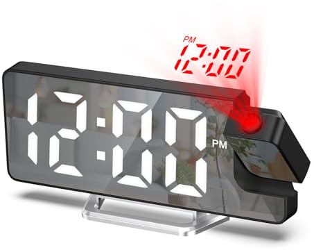 LOFICOPER Digital Projection Alarm Clock for Bedroom, 180° Rotatable Projector, 7.9'' Large LED Display with Temperature, Snooze, Adjustable Brightness, USB Cable, Nightstand Clock for Home Office