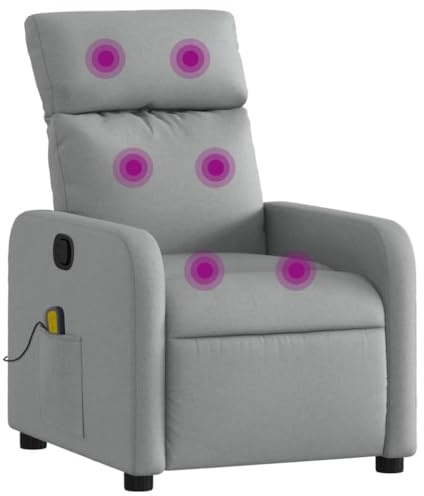vidaXL Sillón Reclinable de Masaje, Silla con Respaldo Reposabrazos, Butaca de Relax Descanso TV, Asiento Ajustable para Casa, Tela Gris Claro