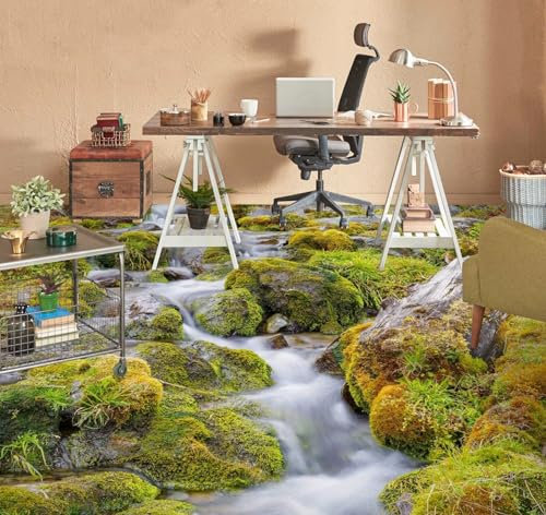 Benutzerdefinierte Selbstklebende Boden Wandtapete 3D-Stream-Steine Bodenfliesen Aufkleber Wohnzimmer Studie Pvc Wasserdicht Tragen 3D Bodenbelag Tapete,430 * 300cm