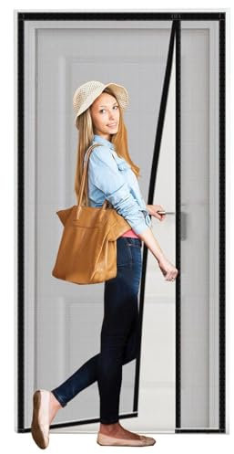 Linke Rechts Öffnung Fliegengitter Tür Magnet, 85x200cm, Insektenschutz Fliegenvorhang mit Selbstklebendes Klettband für Balkontür Ohne Bohren, Schwarz