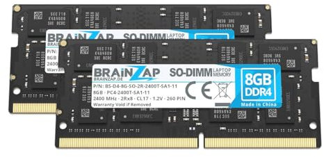 BRAINZAP Lot de 2 barrettes de mémoire RAM DDR4 SO-DIMM PC4-2400T-SA1-11 2Rx8 2400 MHz 1,2 V CL17 sans tampon et non ECC (2 x 8 Go)