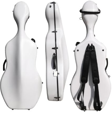 WUQIMUSC Cello-Koffer für 4/4, harte, stabile Verbundfaser, geflochtenes Streifenmuster, bequeme und verstellbare Rückengurte mit robusten Rädern, einfach zu tragen, für Studenten, Erwachsene,