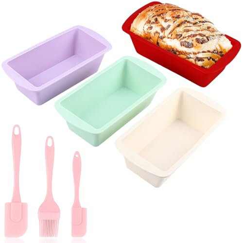 MAEXUS Molde de silicona para hornear 4 moldes base para tartas con 3 espátulas de silicona, juego de moldes para postres, antiadherentes, ideal para horno y freidora de aire