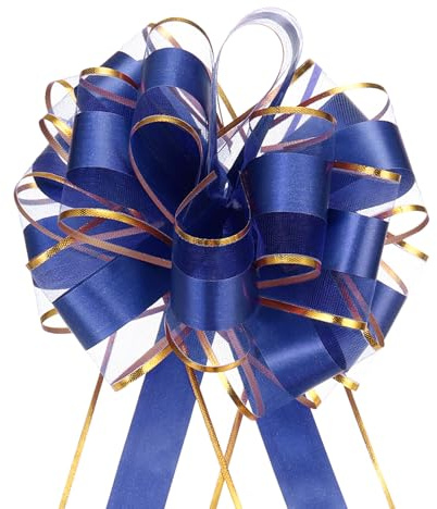 QUARKZMAN 5 Stück Geschenk Schleife 15cm Geschenkbänder Matte Ziehschleife Groß Dekoschleife für Geschenkverpackung Hochzeit Tüten Weihnachten Körbe Auto Deko, Blau