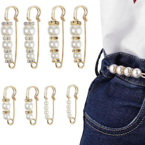 MAEXUS 8 stycken pärlbrosch, säkerhetsnålar, midjenål, brudklänning, broschnålar, klänning, snäv klipp, för damer krage, säkerhetsnål, halsdukar, kläder, byxor