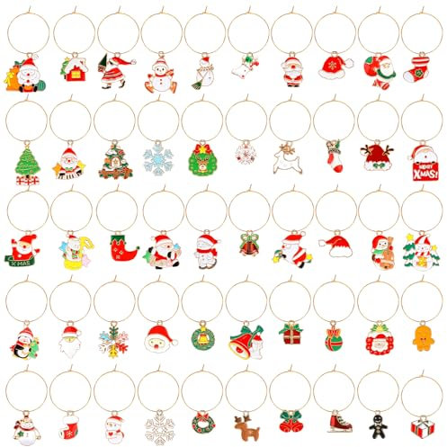 OOTSR 50 Segna Bicchieri Calici per Natale, Segnabicchieri Charms per Bicchiere di Vino, Colorati Identificazione Tag con Fibbia, Marcatori di Ciondoli per Feste Degustazione Decorative