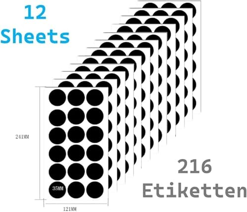 Gewürzetiketten-Set Blanko Rund (216 Stück) Selbstklebend & minimalistisch - Aufkleber Gewürze-Etiketten (Gewürzetiketten - Blanko - Schwarz)