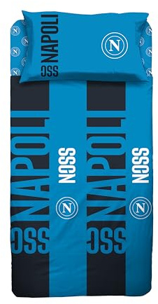 hermet SSC Napoli Set Lenzuola Letto Singolo In Cotone, Completo Letto Una Piazza, 100% Cotone, Lenzuolo sopra + Lenzuolo Con Angoli + Federa, Prodotto Ufficiale