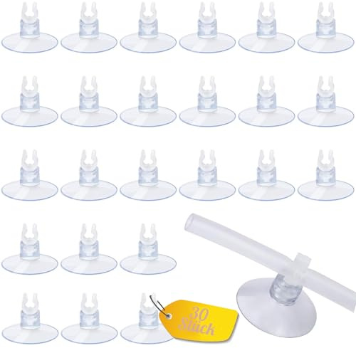 Frypay 30 Stück Aquarium Saugnapf Clips Aquarium Saugnapf Halter Transparent Aquarium Saugnapf mit Schlauchhalterung für 5mm 6mm Airline Luftverkehrslinie Schlauchhalter