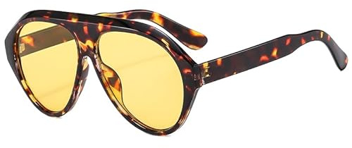 Long Keeper Occhiali da sole oversize da donna, occhiali da sole retrò stile pilota per donne e uomini, grandi occhiali da sole retrò anni 70 e 80, UV400, Leopardo giallo., 147 mm