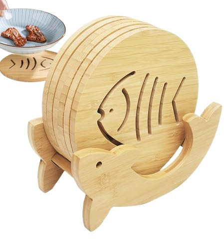 Isolierkissen, Untersetzer für heiße Töpfe und Pfannen, Halterung für heiße Fischtöpfe, Wärmepads für Tisch und Arbeitsplatte, 7 Tischuntersetzer, Holzregal für Teller