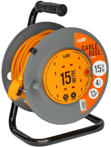 WE Retail Ultra-Tough 15m 13A Professional Extension Reel with 4 Power Sockets - Perfect for Workshops, Construction Sites & Outdoor Use - ECR15HD