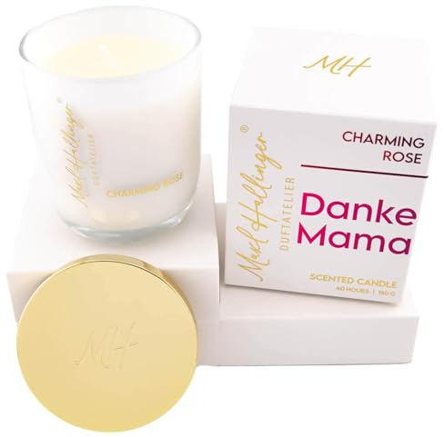 Hallingers Genuss Manufaktur Duftkerze Muttertagsgeschenk - 40h Raumduft Sojawachs-Kerze im Glas Maxl Hallinger in Geschenkbox Danke Mama Rosenduft, Geschenkidee für Mama Oma