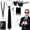 7 Pcs Men In Black Costume Accessories, Agent Costume Accessories, Spy Gadgets, Spy Kit, With Black Sunglasses Zip Tie Earpiece Id Card Necktie And Card Holder For Men Women Kids