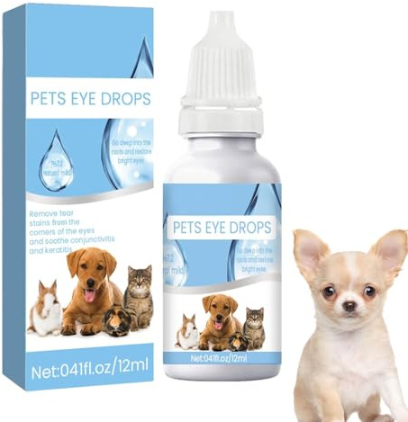 Rakiuty Gouttes pour Les Yeux des Chats,Collyre Chien Yeux,Pet Gouttes pour Les Yeux des Chats et des Chiens,Tear Stain Remover Pet Eye Cleaner,Sûr et Efficace pour éliminer Taches de Larmes, 12 ML
