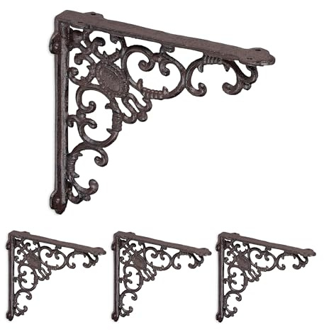 Relaxdays Regalwinkel, 4er Set, Gusseisen, antike Regalträger, Winkel Regalbretter, HxBxT: 21,5 x 4 x 21,5 cm, Farbwahl | Winkel Regalbretter, HxBxT: 21,5 x 4 x 21,5 cm
