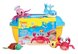 Jovi - Play&Fun SPLASH Knete - Meerestiere Knete Set, 24 Tabletten à 15 g, 3 Schablonen mit Ausschnitten und 3 Modellierwerkzeuge, Geschenke und Bastelarbeiten ab 3 Jahren | 24 Tabletten à 15 g, 3 Schablonen mit Ausschnitten und 3 Modellierwerkzeuge, glutenfrei, hinterlässt keine Flecken