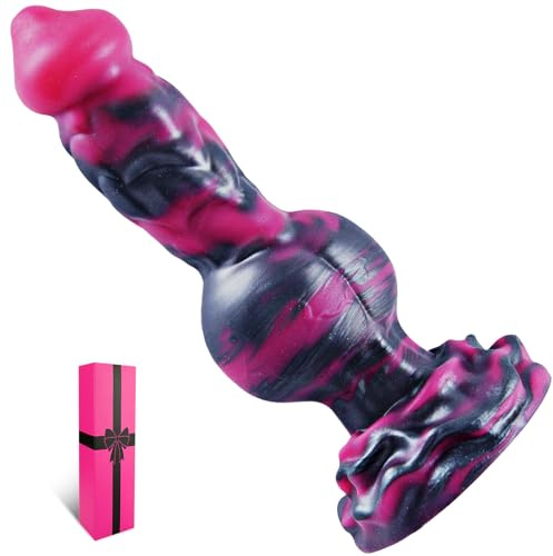 Consolador con forma de perro de 6,7 cm de grosor y ventosa potente, consolador realista de silicona de 23,5 cm con nudo, pene de dragón anal grueso, juguetes sexuales para hombres y mujeres