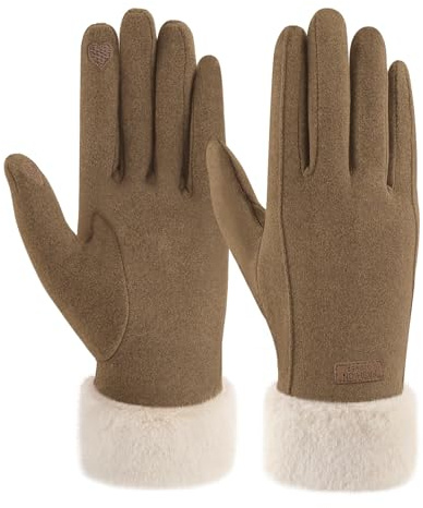 ZASFOU Damen Winter Warm Touchscreen Handschuhe mit Fleece Gefütterte Strick winterhandschuhe für Kaltes Wetter,Khaki,M