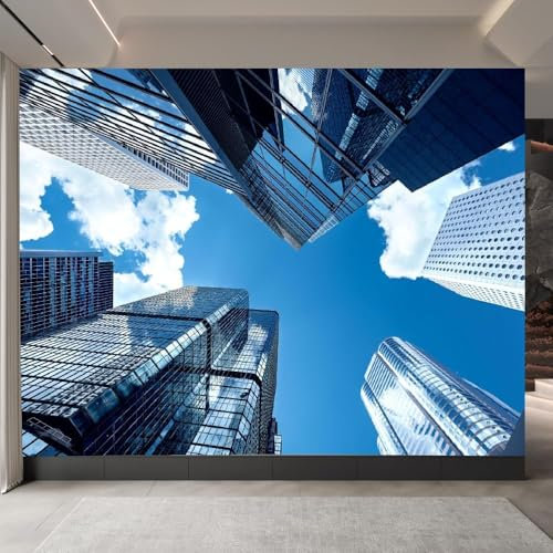 Fotomurales Decorativos Ciudad Moderna Papel Pintado 300x210 cm 3D Mural Paisaje de La Ciudad Murales Póster Pared No Tejido Dormitorio Salón Paredes Decoración Fotomural Panorámico q.203
