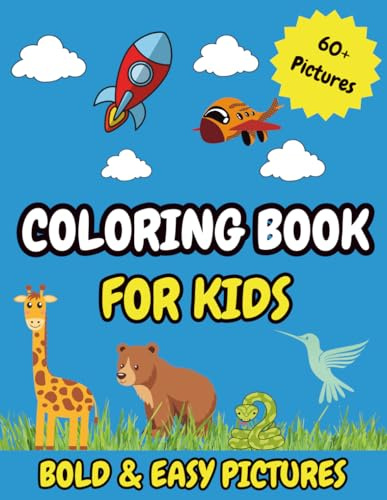 COLORING BOOK FOR KIDS: 60 Fun and Easy Coloring Pages of Animals, Cars, Trucks and Planes for Kids.