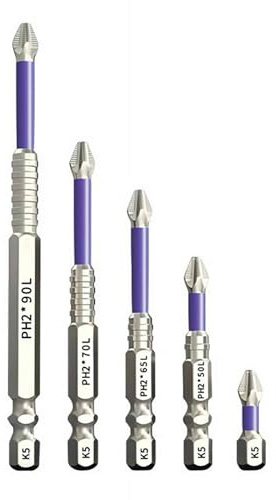 5PCS K5 Schlagfestes Anti-Rutsch-Bit-Set – Anti-Rutsch-Zahndesign, hochmagnetische Schraubendreher-Bohrer-Bits für Handbohrmaschinen und Schlagschrauber (50-65-70-90-150MM, Silber)