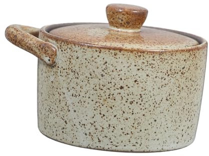 Alipis Olla De Cerámica Para Cocina Con Tapa Resistente Al Baño María Retención De Nutrientes Diseño Vintage y Capacidad Para Pequeñas Raciones Familiares