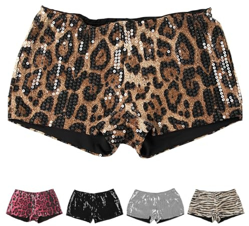 Sequin Pantaloncini Corti Donna Estate Glitter Pantaloncini Estivi Eleganti Slim Fit Shorts Vita Elastica Pantaloncini Corti Sexy Hotpants Motivo Leopardato Mini Shorts Y2K Streetwear Alla Moda Snelli