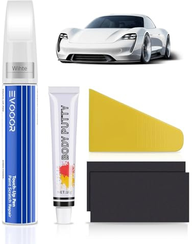 EVOOOR Blanc Kit de retouche de peinture automobile 2-en-1 avec mastic de carrosserie – Réparation de voiture, réparation de rayures, solution rapide et simple