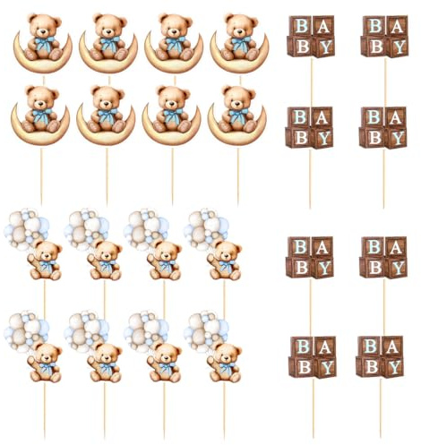 YUZNA 24 Stück Cupcake Topper Babyparty Baby Shower Kuchen Cake Dekoration Taufe Gender Reveal Party Zubehör Kommunion Muffin Deko Tortenstecker Partydeko