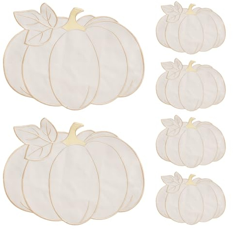 AstraGlam 6 Stück Herbst Platzsets Abwaschbar mit Kürbis Motiv – Runde Platzdeckchen für Halloween, Erntedankfest und Herbstdeko im Landhausstil für Küche, Esszimmer und Party
