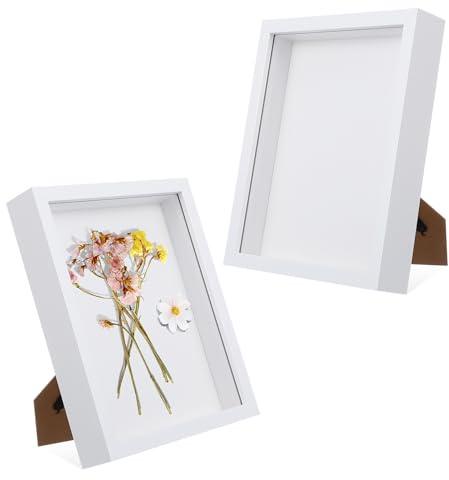 TOPPERFUN 2 Pezzi Cornice Shadow Box Piccola in Bianco Design Cavo per Esposizione Memorabilia per Fiori Pressati Foto e Nozze