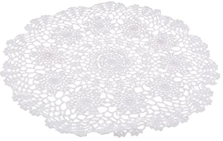 Centrino in cotone lavorato all'uncinetto con gigli, tovagliette all'uncinetto, colore bianco, motivo floreale, design cavo, lavabile e riutilizzabile, 40 cm