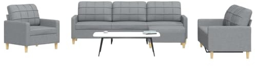 HETFTJN 4-TLG. Polstergarnitur Hellgrau 226 x 77 cm Couchgarnitur aus strapazierfähigem Stoff mit robustem Metallrahmen Modernes Design mit Fußhocker für Wohnzimmer Jugendzimmer und Büro