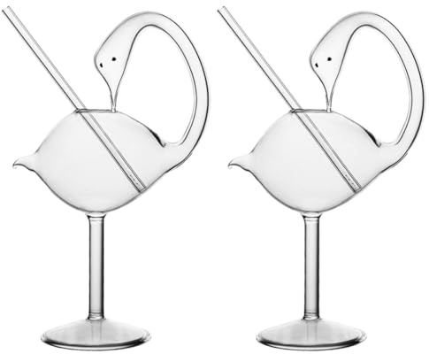 Veemoon Lot de 2 Verres à Cocktail en Verre Transparent Forme de Cygne 178 Ml Gobelets Élégants pour Mojito et Martini pour Fêtes Bars et Décoration