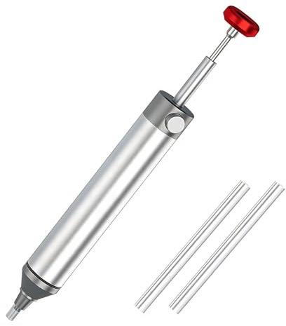 Solder Sucker Desoldering Pump 40cm-Hg Max Strong Suction, 150mm Grey Ergonomic One-Hand Desoldering Tool with Heat Resistant Silicone Nozzle for PCB Repair and Electronics DIY Projects