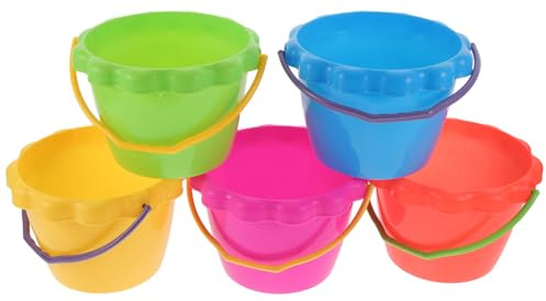 MOLUCKFU Giocattoli da Spiaggia per 5 Pezzi Secchielli di Plastica Manico Ergonomico Giochi Sabbia e Acqua per Asilo e Attività All’Aperto Colore Casuale Colore Casuale