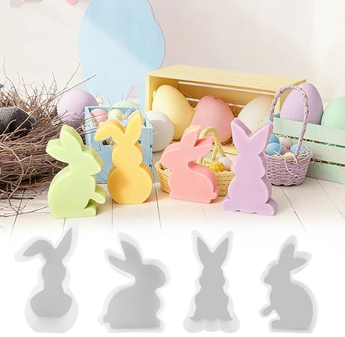 Morofme Easter Rabbit Silicone Mould 4Pcs, Easter Candle Moulds for Candle Making, Different Styling Designs Bunny Silicone Moulds, Silicone Moulds for Crafting, Resin, Candle, Soap, Plaster