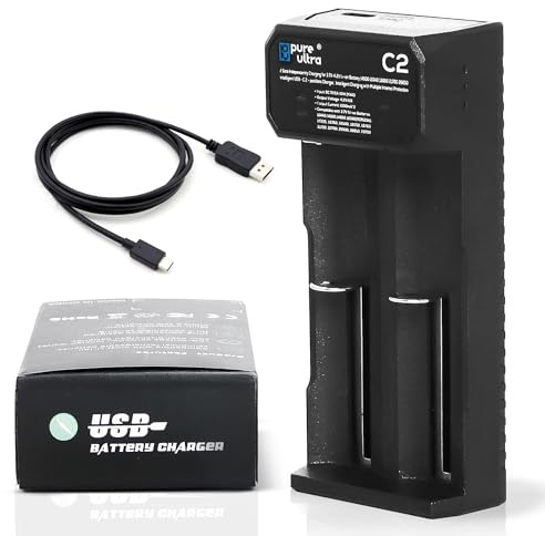 PureUltra C2 USB-C Ladegerät für Li-Ion Akkus – 2-Schacht Akku-Ladegerät mit 2A Gesamtleistung, für 18650, 21700, 26650, 14500, 16340