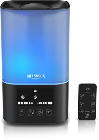 Brandson - Luftbefeuchter 2,5 Liter - sehr leise 30dB - Fernbedienung - Display digital – 3 Nebelstufen - 7 Helligkeitsstufen - RGB - Schlafmodus - Schlafzimmer Kinderzimmer Wohnzimmer